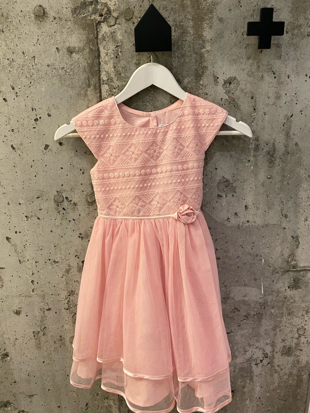Jona Michelle Pink Lace Bodice Tulle Party Dress with Rosette